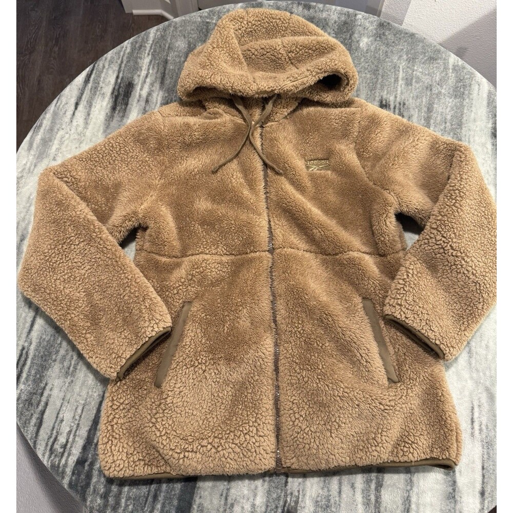 Reebok Womens Jacket Coat XL Faux Fur Hooded Full Zip Long Sleeve Toffee $150NEW
